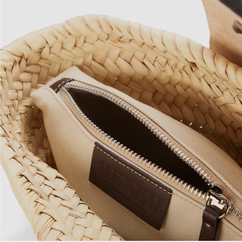 Hereu Alqueria Small Straw Crossbody Tote Natural with Brown Leather - Picture 7 of 17